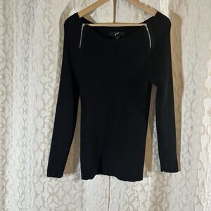 G.N.W. Women's Ribbed Black Knit Sweater Zipper By Shoulder Size XL
